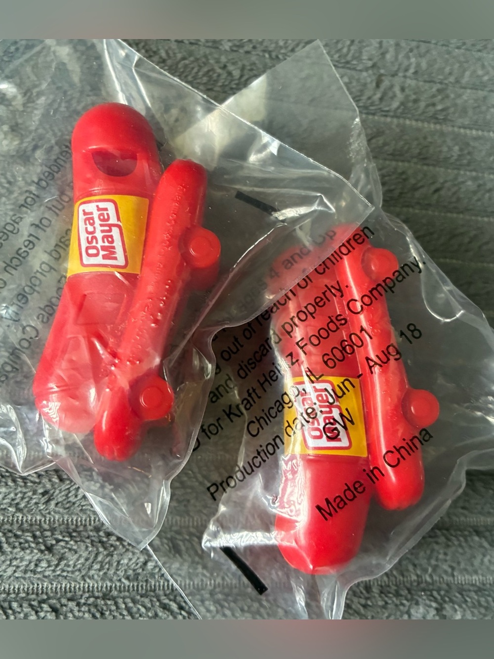 Lot of 2 Oscar Mayer Wienermobile Red Hot Dog Party Fun Food Novelty Whistles